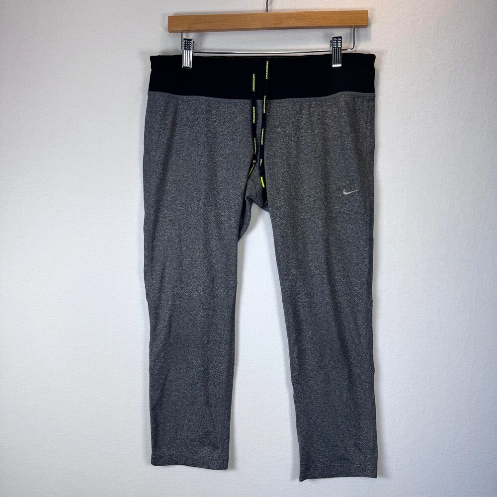 Nike Dri-FIT Running Leggings Womens L Gray 7/8 Reflective Crop Tights